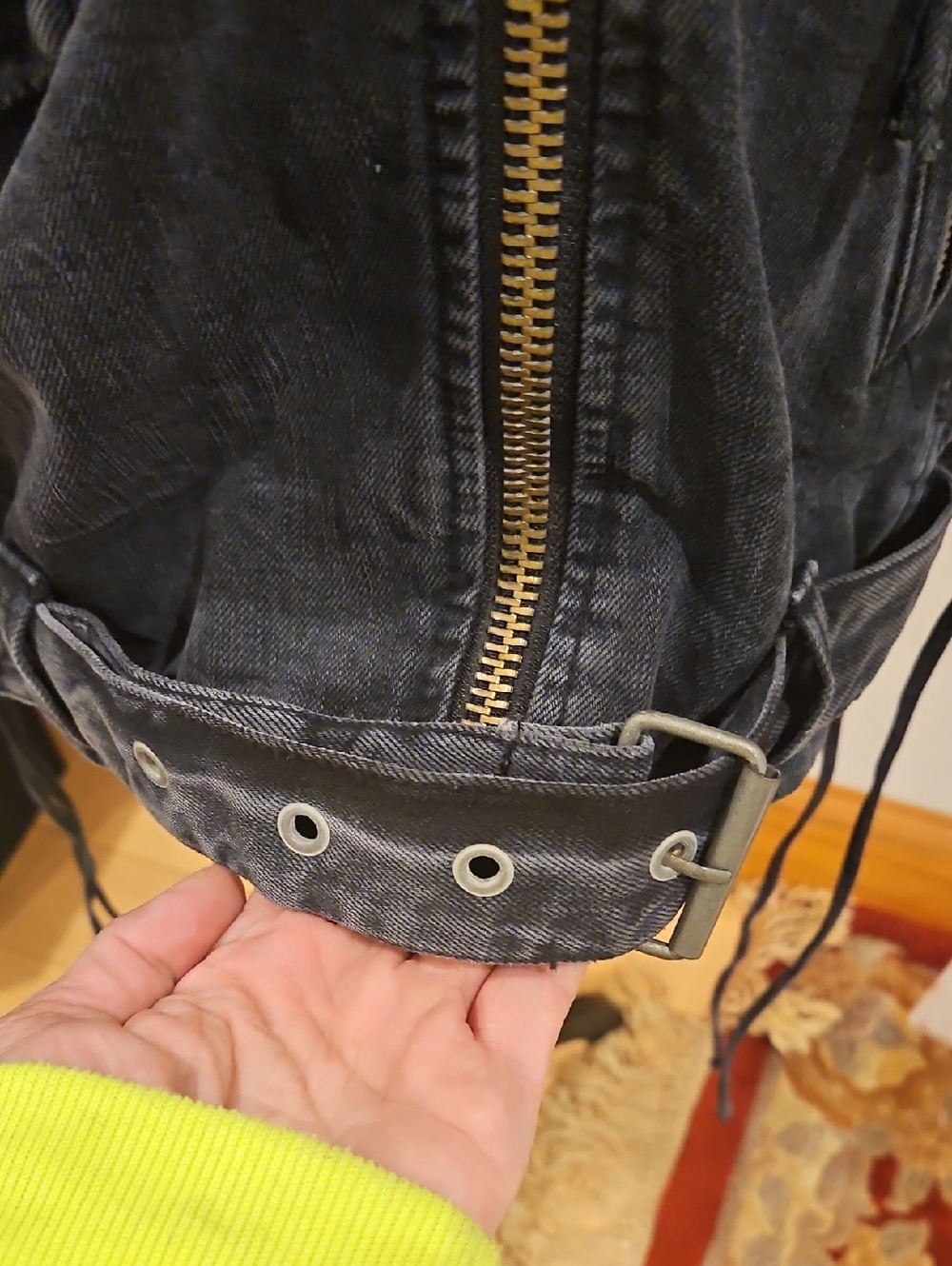 Free People Oversize Denim Motor Cycle Jacket Corsette Style Lace Sides - Picture 7 of 12